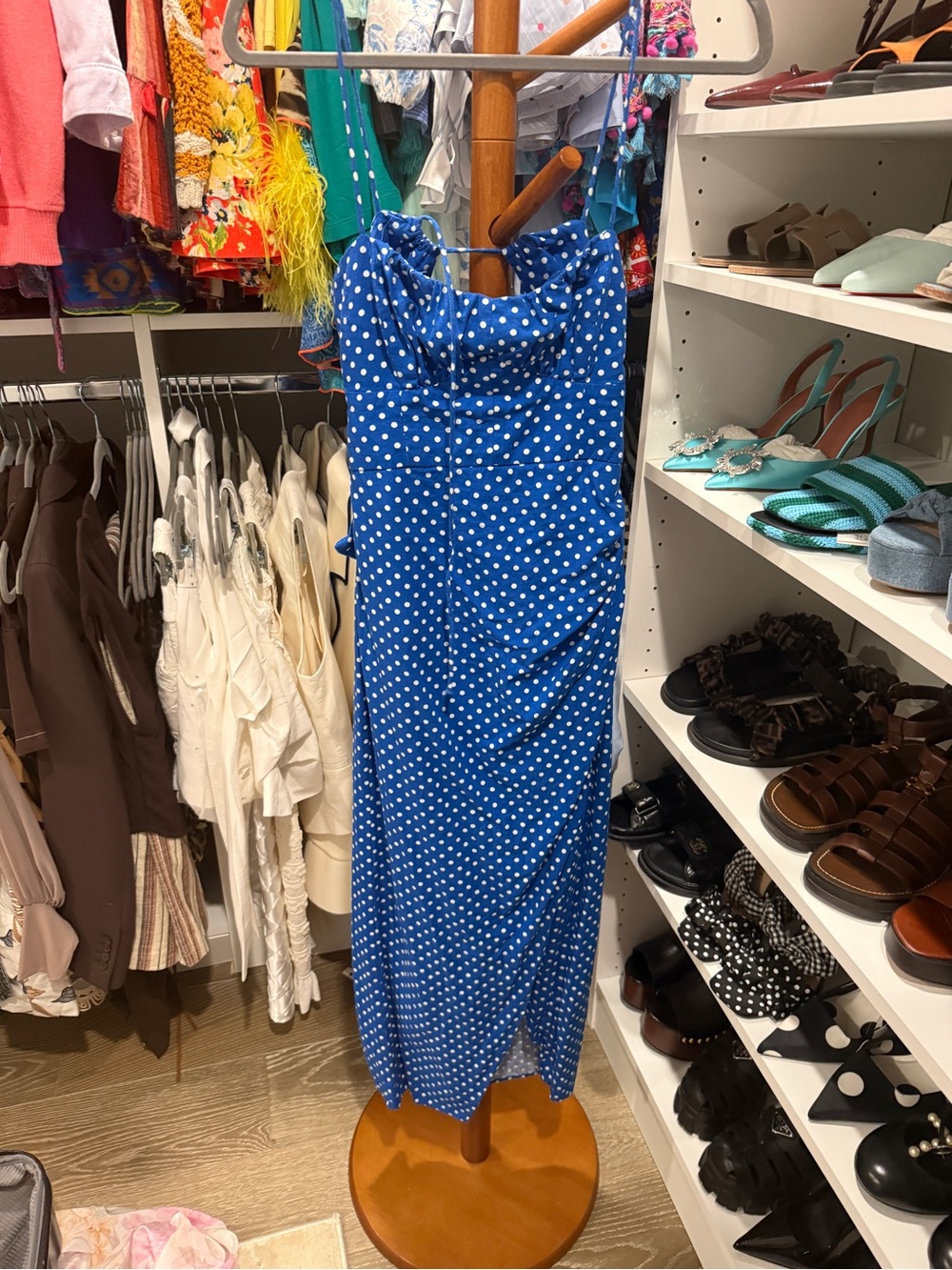 Zara Blue Polka Dot  Maxi Dress